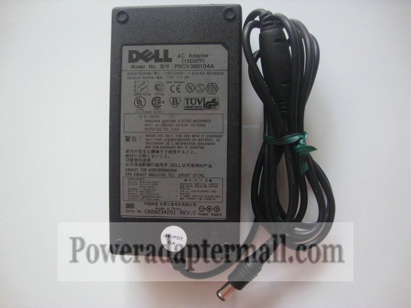 12V 3A 36W Dell 1703FP 1900FP LED Monitor AC Power Adapter